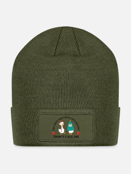 Funny Christmas Geese design - Patch Beanie - olive