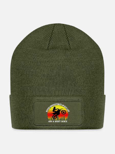 Old Lady Dirt Bike Sunset Rider - Patch Beanie - olive
