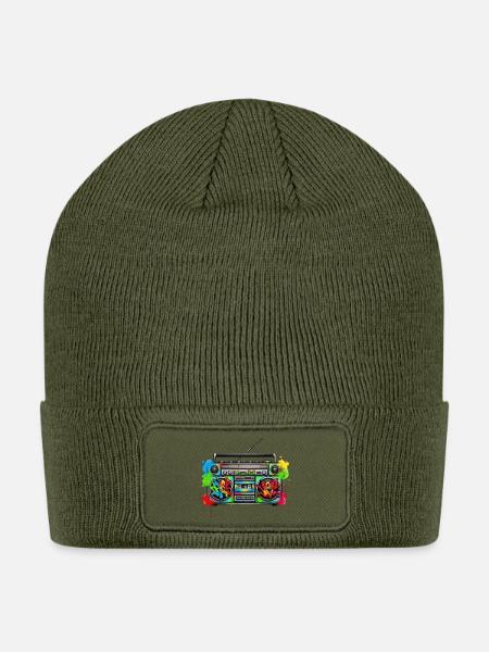 Neon Graffiti Boombox Splash - Patch Beanie - olive