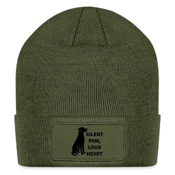 Silent Paw, Loud Heart – Dog Silhouette Quote - Patch Beanie - olive - Front
