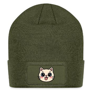 Kawaii Cat Face - Patch Beanie - olive - Front