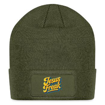 Jesus Freak Retro Typography - Patch Beanie - olive - Front