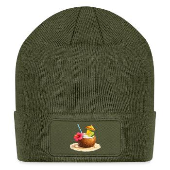 Tropical Cocktail in a Coconut on the Beach - Patch Beanie - olive - Front