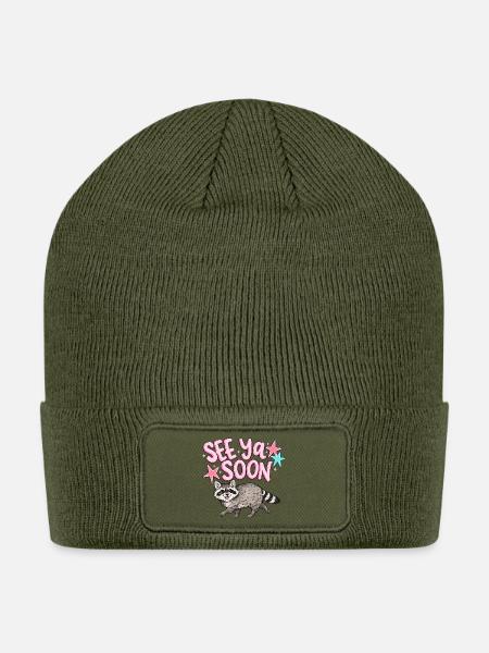 See Ya Soon Raccoon Stars Tee - Patch Beanie - olive