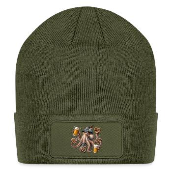 Octopus with Beer, Pretzel, and Traditional Hat - Patch Beanie - olive - Front