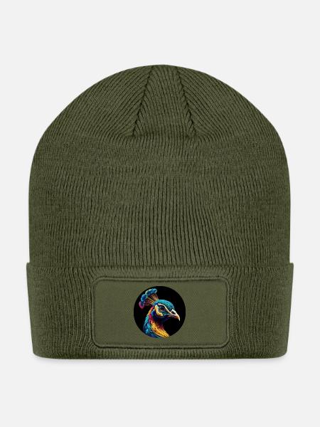 Peacock head colorful - Patch Beanie - olive