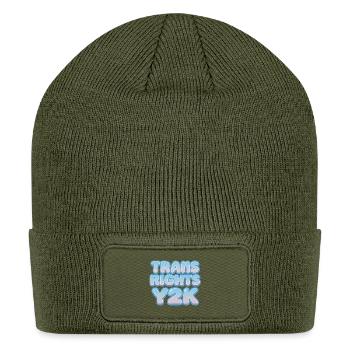 Trans Rights Y2K Bubble Design - Patch Beanie - olive - Front