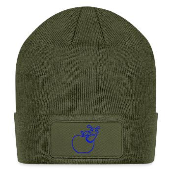 Caterpillar apple fruit peeks out of hole smiles - Patch Beanie - olive - Front