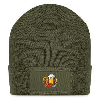 Octoberfest Festive Beer and Snack Illustration - Patch Beanie - olive - Front