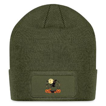 Moonlit Witch Over Jack-o-Lanterns - Patch Beanie - olive - Front