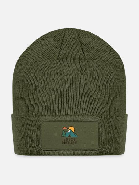 Sunrise Peaks Enjoy Nature Logo - Patch Beanie - olive