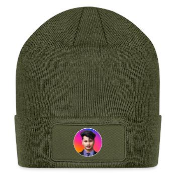 Sunset Gradient Portrait in Suit - Patch Beanie - olive - Front