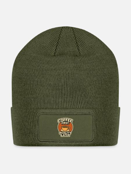 Coffee First Reality Later - Patch Beanie - olive