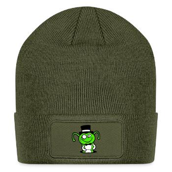 Caterpillar Sir Rich  Monocle Glasses Top Hat Hole - Patch Beanie - olive - Front