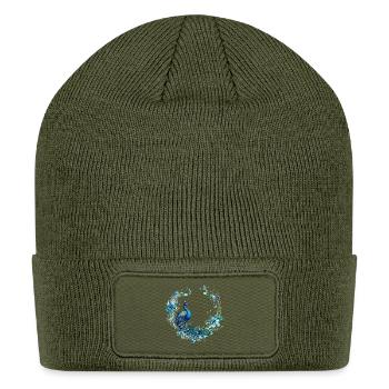 Elegant Peacock with Floral Frame - Patch Beanie - olive - Front