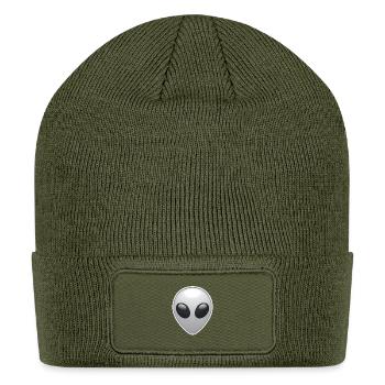 Silver Alien Face  - Patch Beanie - olive - Front