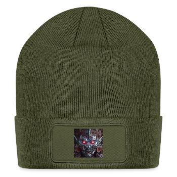 Cyberpunk Demon Mask – Chrome Tech Art - Patch Beanie - olive - Front