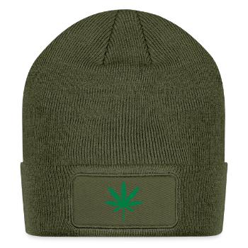 Cannabis / Marijuana / Hemp Leaf (Green) - Patch Beanie - olive - Front