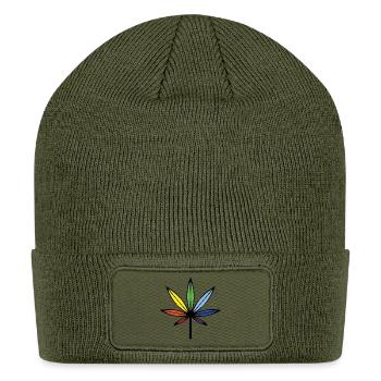 Cannabis / Marijuana / Hemp Leaf (Outl. / Rainbow) - Patch Beanie - olive - Front