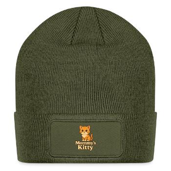 Mommy’s Kitty – Cute Cartoon Cat Design - Patch Beanie - olive - Front
