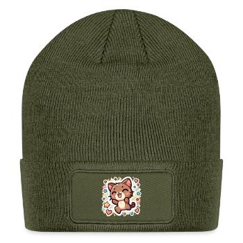 Kawaii Cat Sticker Burst - Patch Beanie - olive - Front