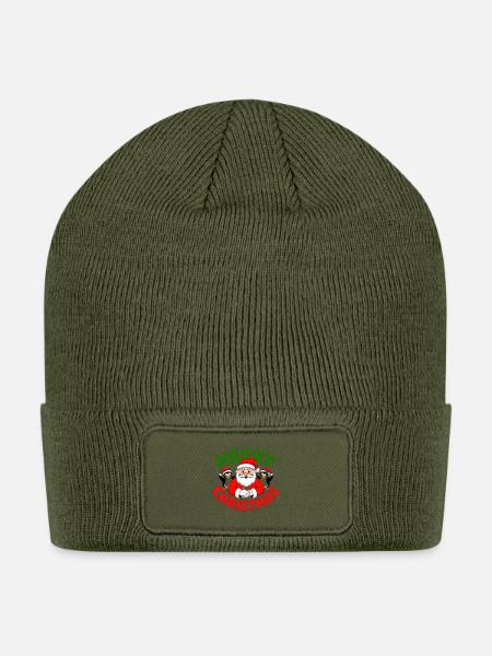 Merry Christmas with Santa and Penguins - Patch Beanie - olive
