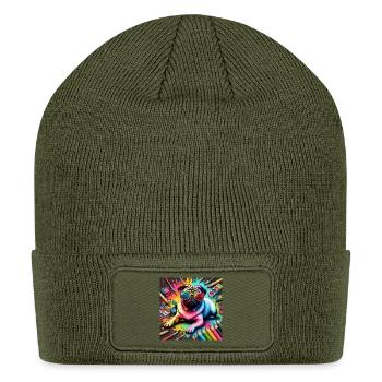Neon Bulldog Splash Art - Patch Beanie - olive - Front