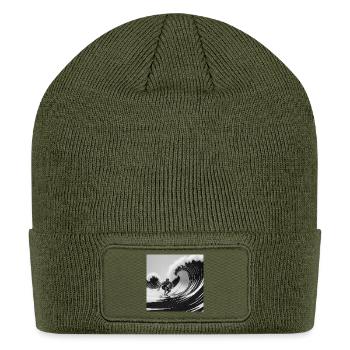 Surfer y Olas - Silueta Tattoo Blanco y Negro - Patch Beanie - olive - Front