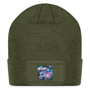 Cyberpunk Chaos Abstract | Neon Glitch Digital Art - Patch Beanie - olive - Front