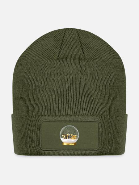 New Year 2026 Snow Globe Gift - Patch Beanie - olive