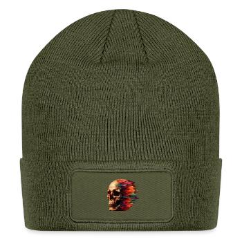 Glitch Art Skull - Digital Memento Mori - Patch Beanie - olive - Front
