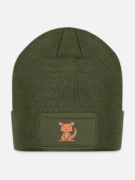 Cute Kangaroo Adorable Kawaii Australian Animal - Patch Beanie - olive