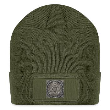Shadow Mandala Ring with Teal Accents - Patch Beanie - olive - Front