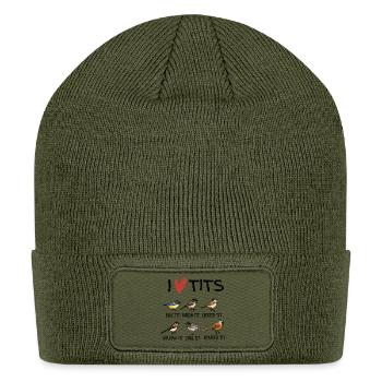 Six Tit Birds Illustration - Patch Beanie - olive - Front