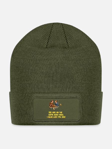 Funny Shirt: We are on the same Boat now - Patch Beanie - olive