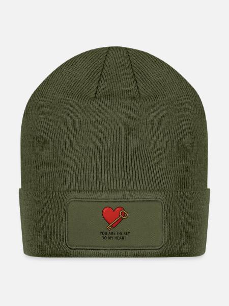 Key to My Heart Graphic - Patch Beanie - olive