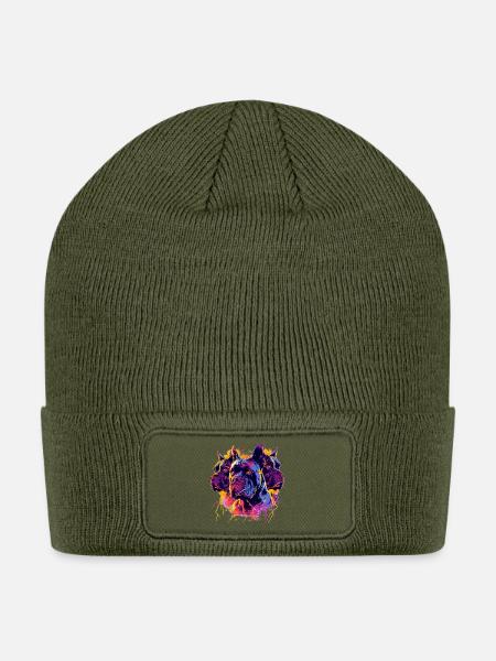 Neon Canine Triad Portraits - Patch Beanie - olive