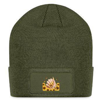 Sunflower Butterfly Nail Art - Patch Beanie - olive - Front