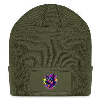 Neon Wolf Splash Art - Patch Beanie - olive - Front