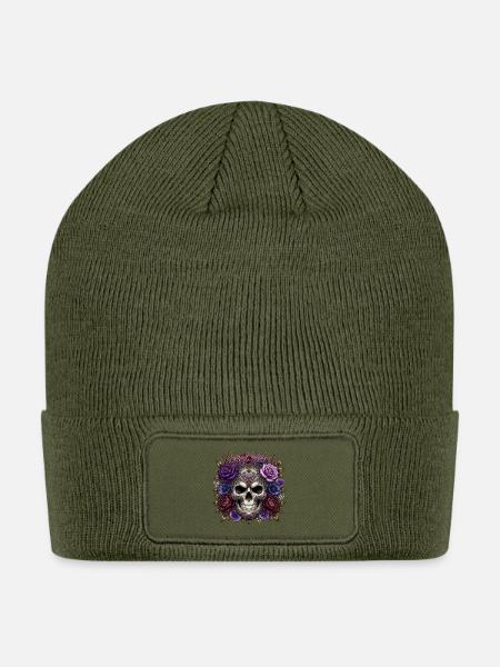 Royal Rebel Skull Floral Crown - Patch Beanie - olive