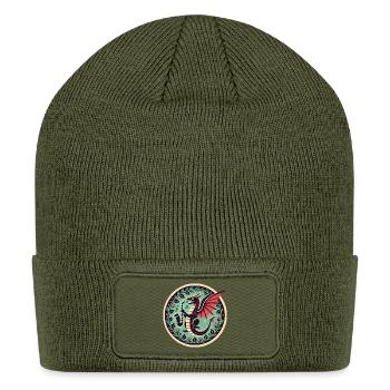 Whimsical Dragon Sax Circle Design - Patch Beanie - olive - Front