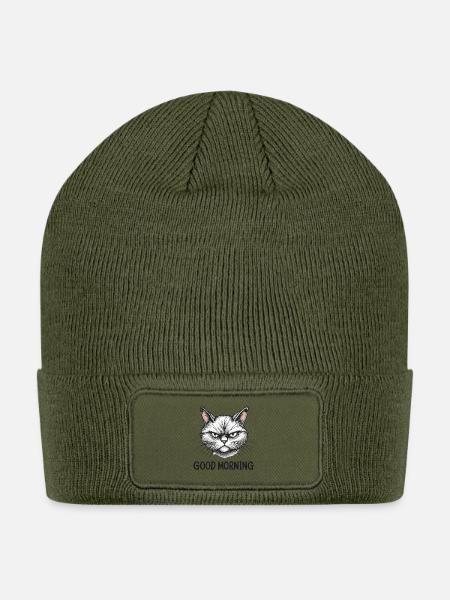 Grumpy Cat Morning - Patch Beanie - olive
