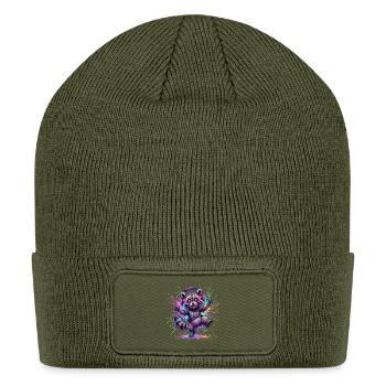 Neon Raccoon DJ Splash - Patch Beanie - olive - Front