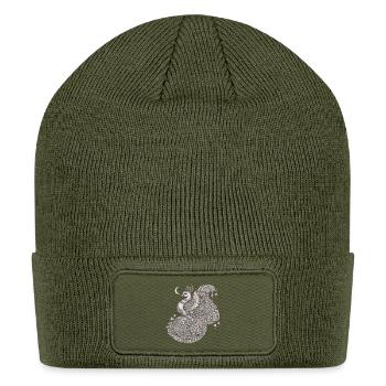 Ornate Peacock in Moonlit Scrolls - Patch Beanie - olive - Front