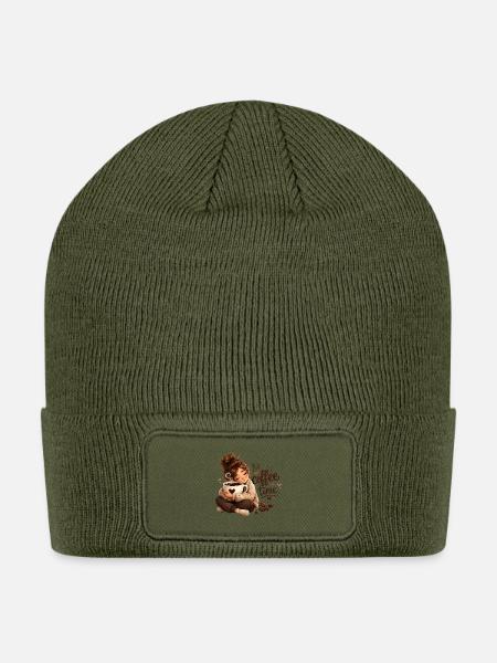 Cozy Coffee Time Illustration - Patch Beanie - olive