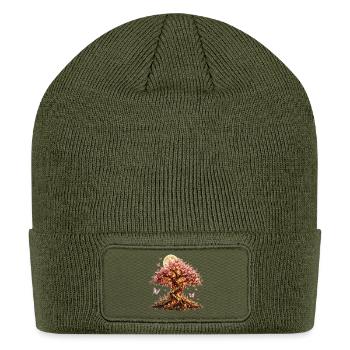 Spring Blossom Moon Tree - Patch Beanie - olive - Front