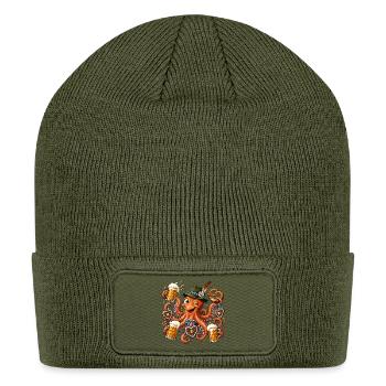 Octopus with Beer, Pretzel, and Gingerbread Hearts - Patch Beanie - olive - Front