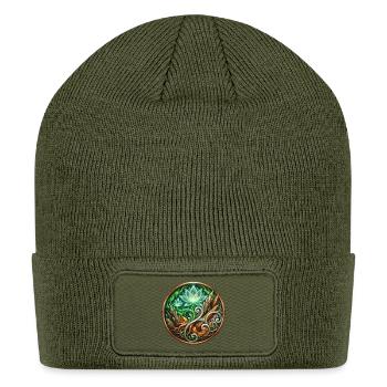 Verdant Arc: Mystic Cannabis Lotus Circle - Patch Beanie - olive - Front