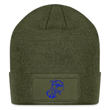 Nerd caterpillar peeks through hole Geek worm cool - Patch Beanie - olive - Front