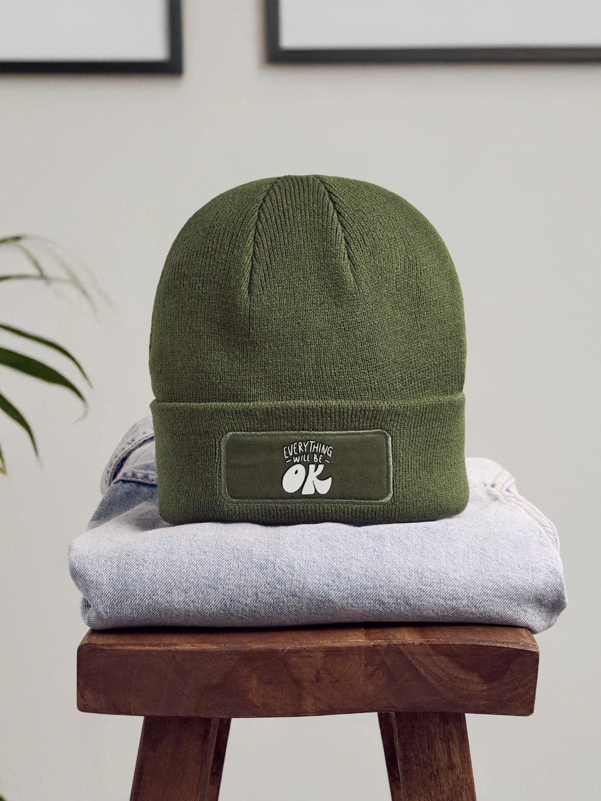 Everything Will Be OK - Patch Beanie - olive - Front